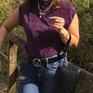 Zara black and hot pink blouse